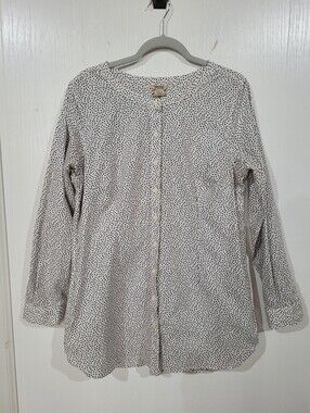 Duluth Trading Co Button-Down Blouse Tunic With Pockets White Maroon Sz Large